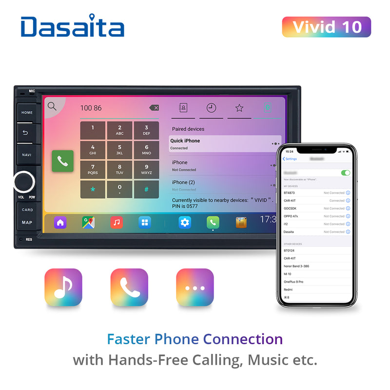 Dasaita Vivid11 Universal Double Din Car Stereo 7 Inch Carplay Android Auto PX6 4G+64G Android11 1024*600 DSP AHD Radio
