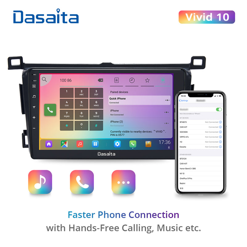 Dasaita Vivid10 Toyota RAV4 2012 2013 2014 2015 2016 2017 LHD Car Stereo 9 Inch Carplay Android Auto PX6 4G+64G Android10 1280*720 DSP AHD Radio