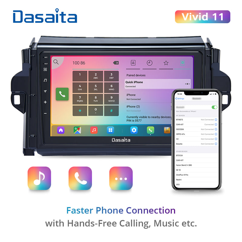 Dasaita Vivid11 Toyota Fortuner 2021 Car Stereo 9 Inch Carplay Android Auto PX6 4G+64G Android11 1280*720 DSP AHD Radio