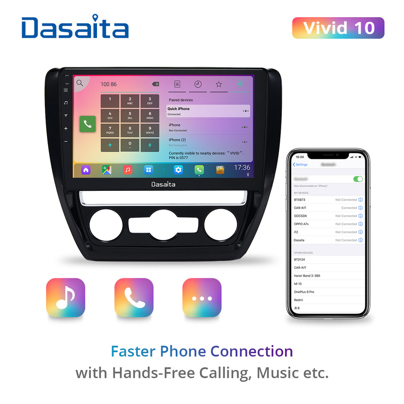 Dasaita Vivid11 VW Jetta 2016 2017 2018 Car Stereo 10.2 Inch Carplay Android Auto PX6 4G+64G Android11 1280*720 DSP AHD Radio