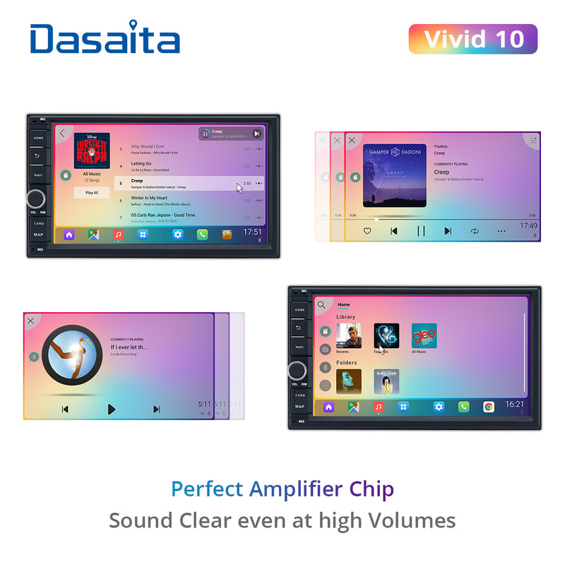 Dasaita Vivid11 Universal Double Din Car Stereo 7 Inch Carplay Android Auto PX6 4G+64G Android11 1024*600 DSP AHD Radio