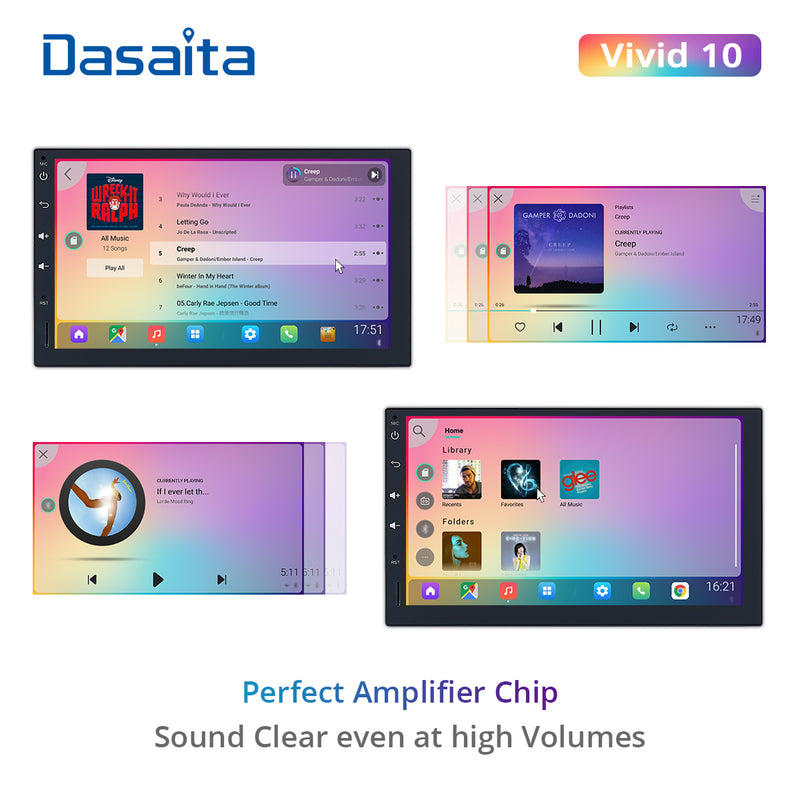 Dasaita Vivid11 Universal Double Din Car Stereo 7 Inch Carplay Android Auto PX6 4G+64G Android11 1024*600 DSP AHD Radio