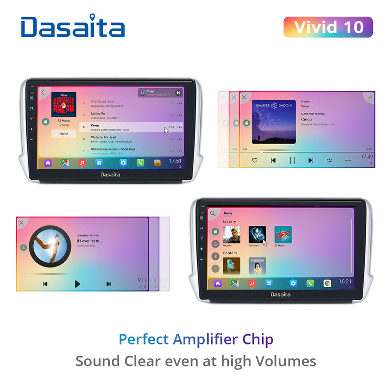 Dasaita Vivid11 Peugeot 208 2008 2012 2013 2014 2015 2016 Car Stereo 10.2 Inch Carplay Android Auto PX6 4G+64G Android11 1280*720 DSP AHD Radio