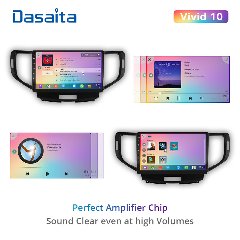 Dasaita Vivid11 Honda Spirior Accord Europe 8th 2009 2010 2011 2012 2013 Car Stereo 10.2" Carplay Android Auto PX6 4G+64G Android11 1280*720 DSP Radio