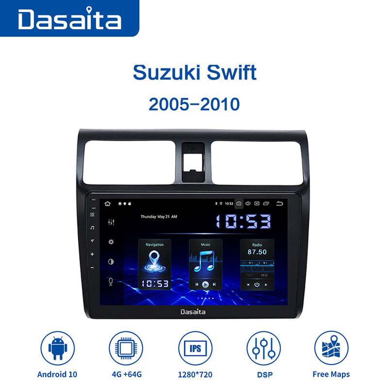 Dasaita MAX10 For Suzuki Swift 2005-2010 Car Radio 10.2" Android 10.0 IPS 2.5D Screen GPS Navigation Carplay DVD Stereo