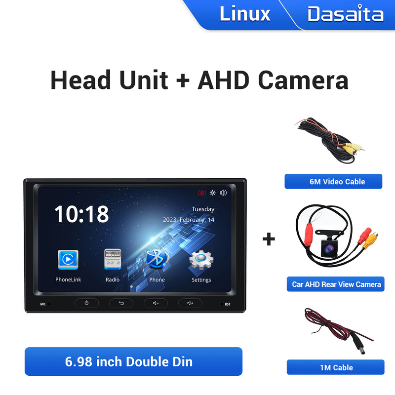 Dasaita Linux Universal 2 Din Car Stereo 6.98 Inch Wireless Wired Carplay Android Auto Head Unit 1280*720 AHD Mirror Link Car Radio