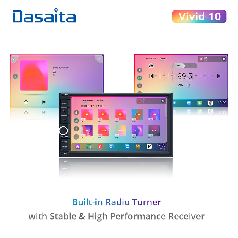 Dasaita Vivid11 Universal Double Din Car Stereo 7 Inch Carplay Android Auto PX6 4G+64G Android11 1024*600 DSP AHD Radio