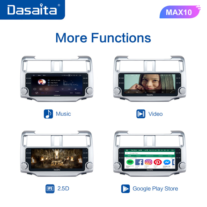 Dasaita MAX11 Toyota 4Runner 2010 2011 2012 2013 2014 2015 2016 2017 2018 2019 Car Stereo 10.25 Inch Wireless Carplay Android Auto PX6 4G+64G Android11 Silver 1280*480 DSP AHD Radio