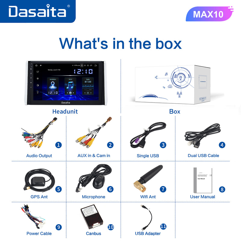 Dasaita MAX11 Toyota RAV4 2019 2020 2021 Car Stereo 10.2 Inch Carplay Android Auto PX6 4G+64G Android10 1280*720 DSP AHD Radio