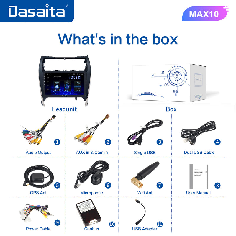 Dasaita MAX Toyota Camry 2012 2013 2014 Car Stereo 10.2 Inch Carplay Android Auto PX6 4G+64G Android10 1280*720 DSP AHD Radio