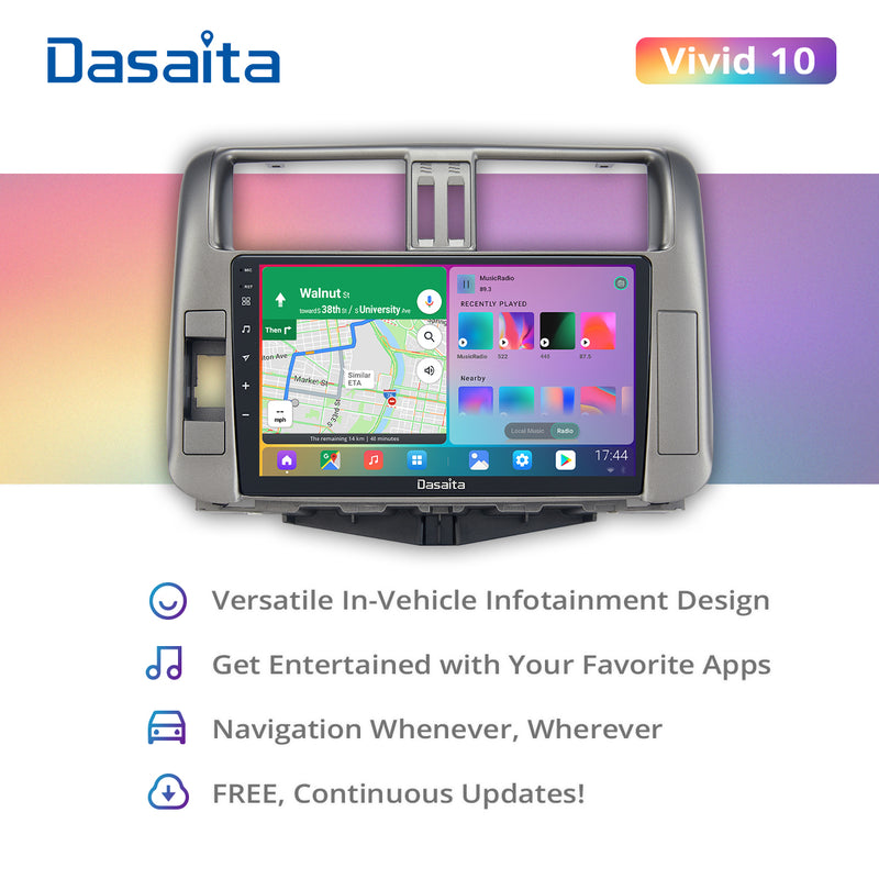 Dasaita Vivid11 Toyota Prado 2010 2011 2012 2013 Car Stereo 9 Inch Wireless Carplay Android Auto PX6 4G+64G Android11 1280*720 DSP AHD Radio
