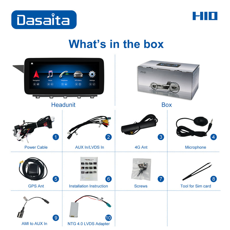 Dasaita 12.3" for Mercedes Benz GLK X204 NTG4.0 2008 2009 2010 2011 2012 Car Video Android 10 4G+64G WIFI GPS IPS 2.5D Touch Screen Carplay Radio