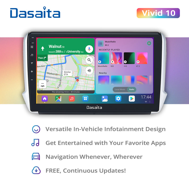 Dasaita Vivid11 Peugeot 208 2008 2012 2013 2014 2015 2016 Car Stereo 10.2 Inch Carplay Android Auto PX6 4G+64G Android11 1280*720 DSP AHD Radio