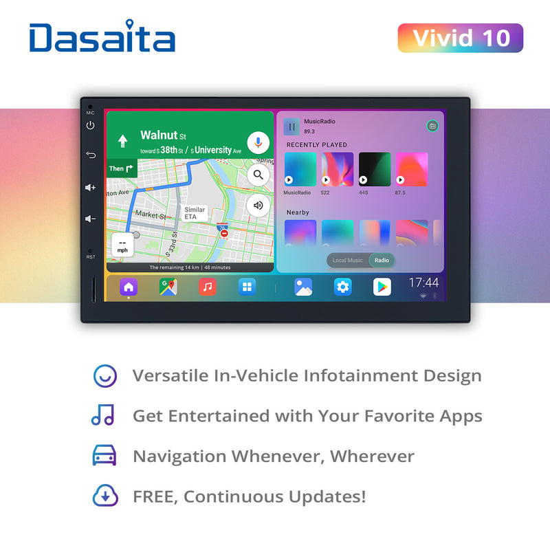 Dasaita Vivid11 Universal Double Din Car Stereo 7 Inch Carplay Android Auto PX6 4G+64G Android11 1024*600 DSP AHD Radio