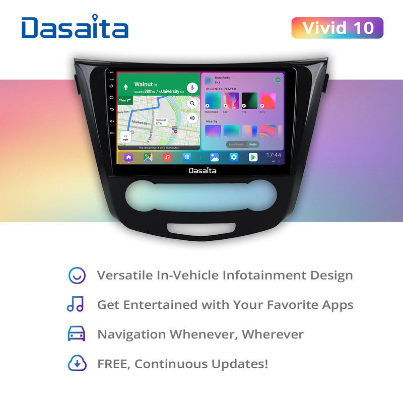 Dasaita Vivid11 Nissan Qashqai 2014 2015 2016 2017 2018 Car Stereo 10.2 Inch Carplay Android Auto PX6 4G+64G Android11 1280*720 DSP AHD Radio