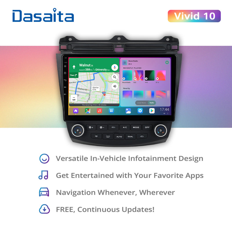 Dasaita Vivid11 Honda Accord 2003 2004 2005 2006 2007 Car Stereo 10.2 Inch Carplay Android Auto PX6 4G+64G Android11 1280*720 DSP AHD Radio