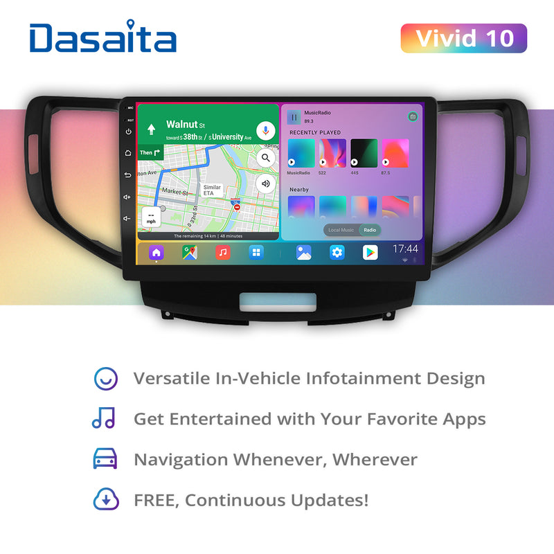 Dasaita Vivid11 Honda Spirior Accord Europe 8th 2009 2010 2011 2012 2013 Car Stereo 10.2" Carplay Android Auto PX6 4G+64G Android11 1280*720 DSP Radio