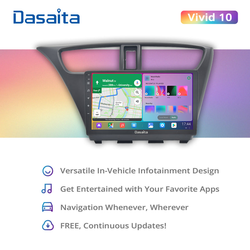 Dasaita Honda Civic Hatchback 2012 2013 2014 2015 2016 2017 Car Stereo 9 Inch Carplay Android Auto PX6 4G+64G Android10 1280*720 DSP AHD Radio