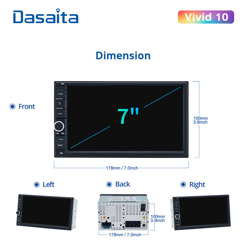 Dasaita Vivid11 Universal Double Din Car Stereo 7 Inch Carplay Android Auto PX6 4G+64G Android11 1024*600 DSP AHD Radio