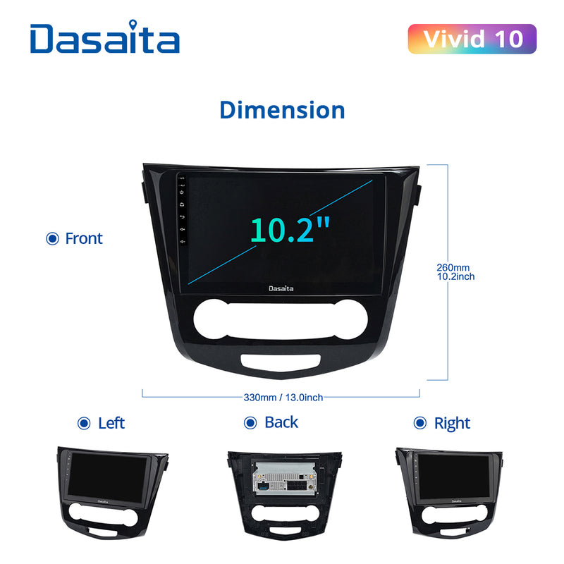 Dasaita Vivid11 Nissan Qashqai 2014 2015 2016 2017 2018 Car Stereo 10.2 Inch Carplay Android Auto PX6 4G+64G Android11 1280*720 DSP AHD Radio