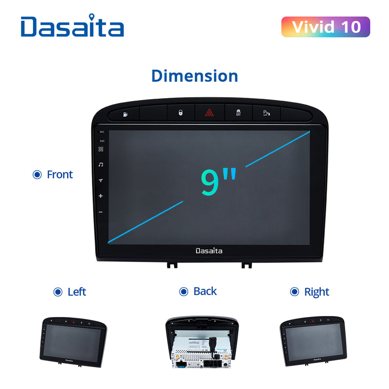 Dasaita Vivid11 Peugeot 408 308 308SW 2012 2013 2014 2015 2016 2017 2018 2019 2020 Car Stereo 9 Inch Carplay Android Auto PX6 4G+64G Android11 1280*720 DSP AHD Radio