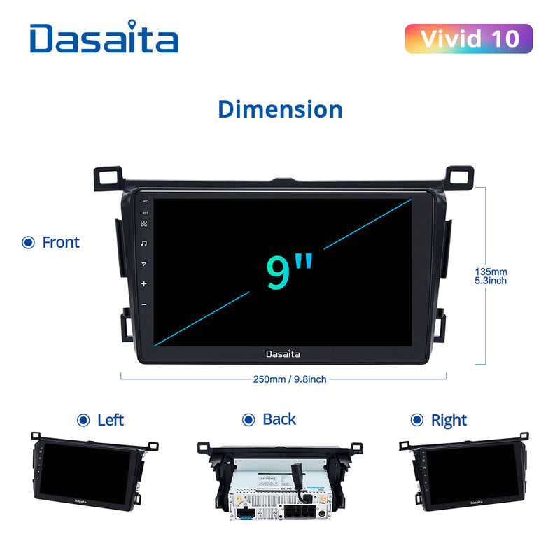 Dasaita Vivid10 Toyota RAV4 2012 2013 2014 2015 2016 2017 LHD Car Stereo 9 Inch Carplay Android Auto PX6 4G+64G Android10 1280*720 DSP AHD Radio