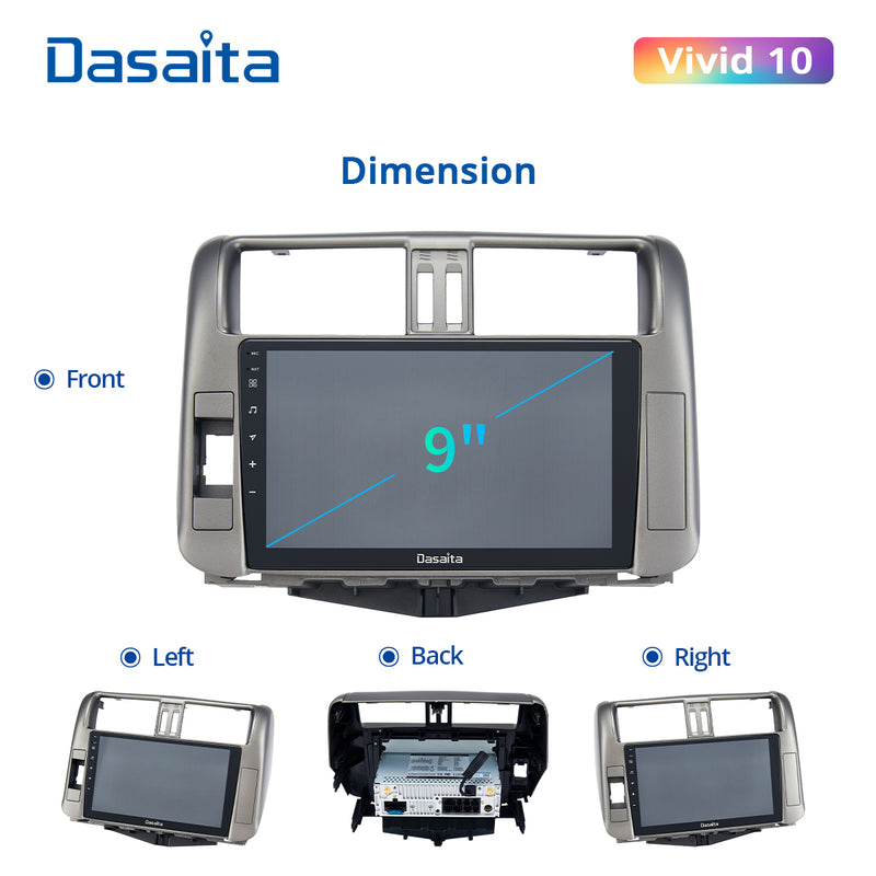 Dasaita Vivid11 Toyota Prado 2010 2011 2012 2013 Car Stereo 9 Inch Wireless Carplay Android Auto PX6 4G+64G Android11 1280*720 DSP AHD Radio