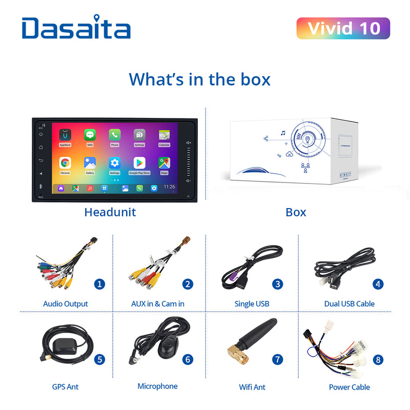 Dasaita Vivid11 Toyota Universal 2000-2020 Car Stereo 7 Inch Carplay Android Auto PX6 4G+64G Android11 1024*600 DSP AHD Radio
