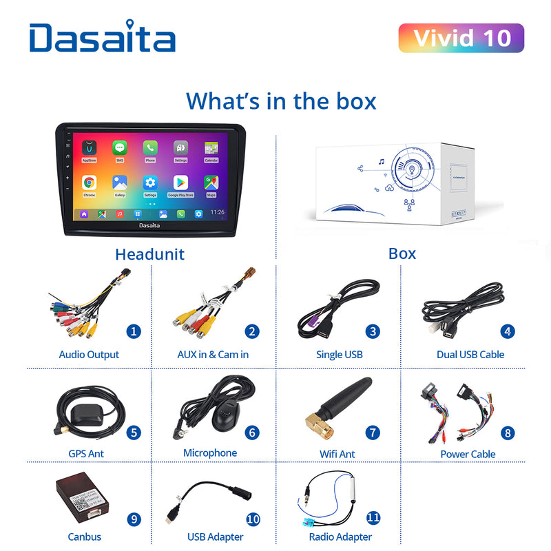 Dasaita 10.2 inch Vivid11 For Skoda Superb B6 2008-2014 Car Stereo android PX6 1280x720 USB Port GPS Navigation Apple Carplay Dashboard