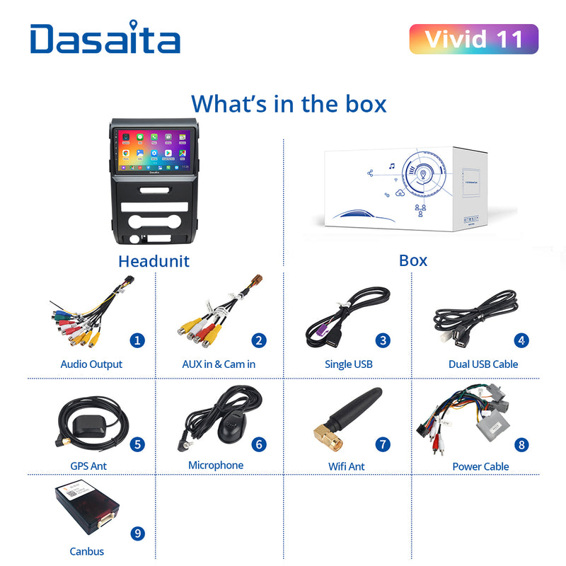 Dasaita Vivid11 For Ford Raptor F150 2009 2010 2011 2012 Car Stereo Apple Carplay Android Auto Touch Screen 4G 64G DSP Stereo