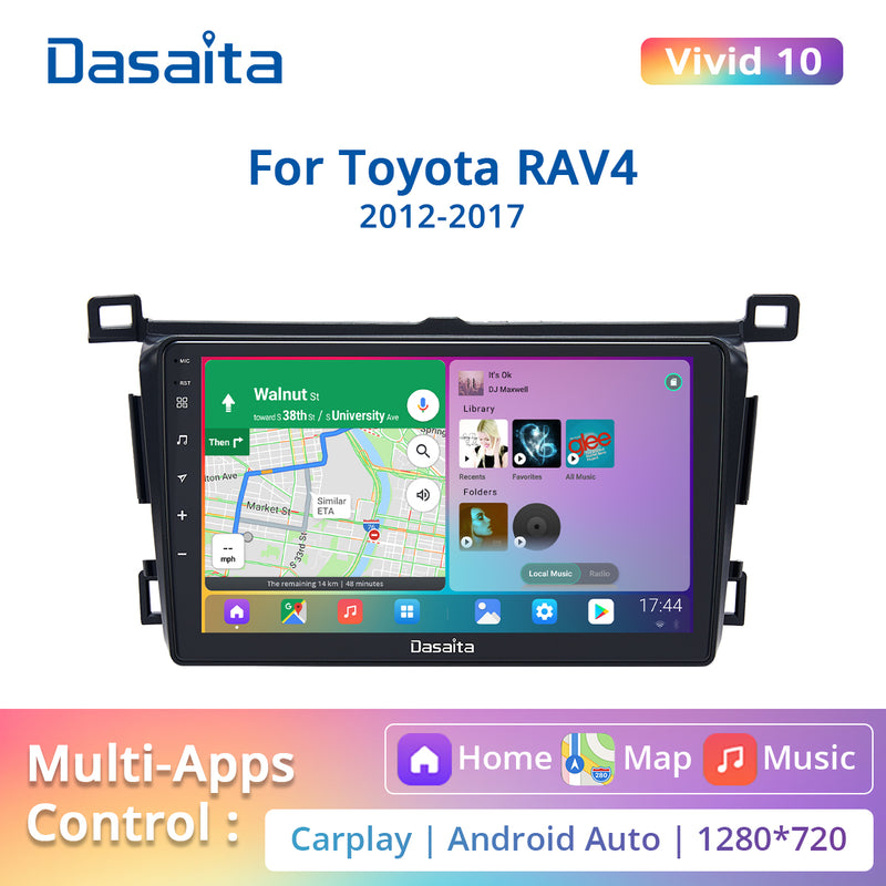 Dasaita Vivid10 Toyota RAV4 2012 2013 2014 2015 2016 2017 LHD Car Stereo 9 Inch Carplay Android Auto PX6 4G+64G Android10 1280*720 DSP AHD Radio