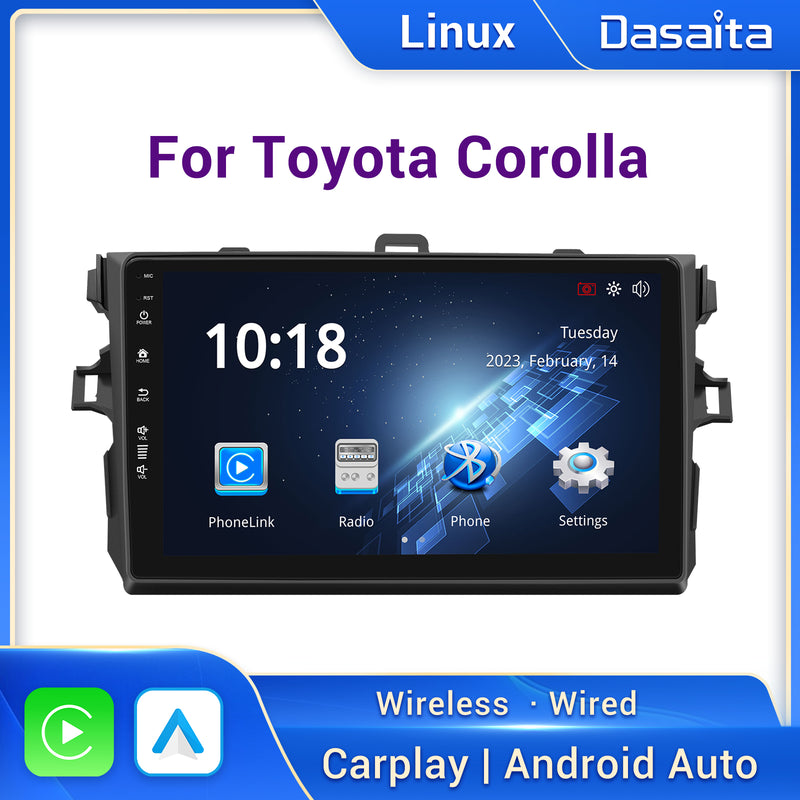 Dasaita Linux Toyota Corolla 2007 2008 2009 2010 2011 Car Stereo 9 Inch Wireless Wired Carplay Android Auto Head Unit 1280*720 AHD Mirror Link Car Radio