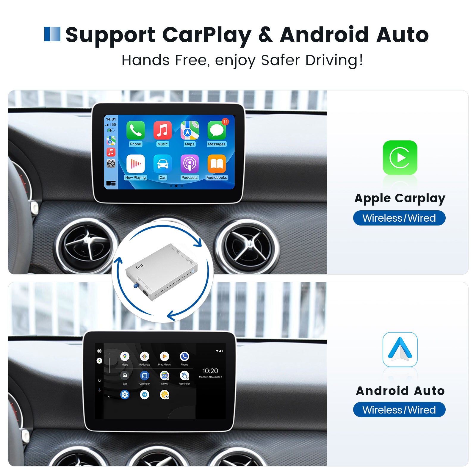 Dasaita Mercedes-Benz A-Class W176 B-Class W246 C-Class W204 E-Class W212 CLA C117 GLA X156 CLS W218 GLK X204 SLK R172 ML&GL W166 CarPlay & Android Auto Integration Kit Retrofit Interface ( Wired & Wireless )