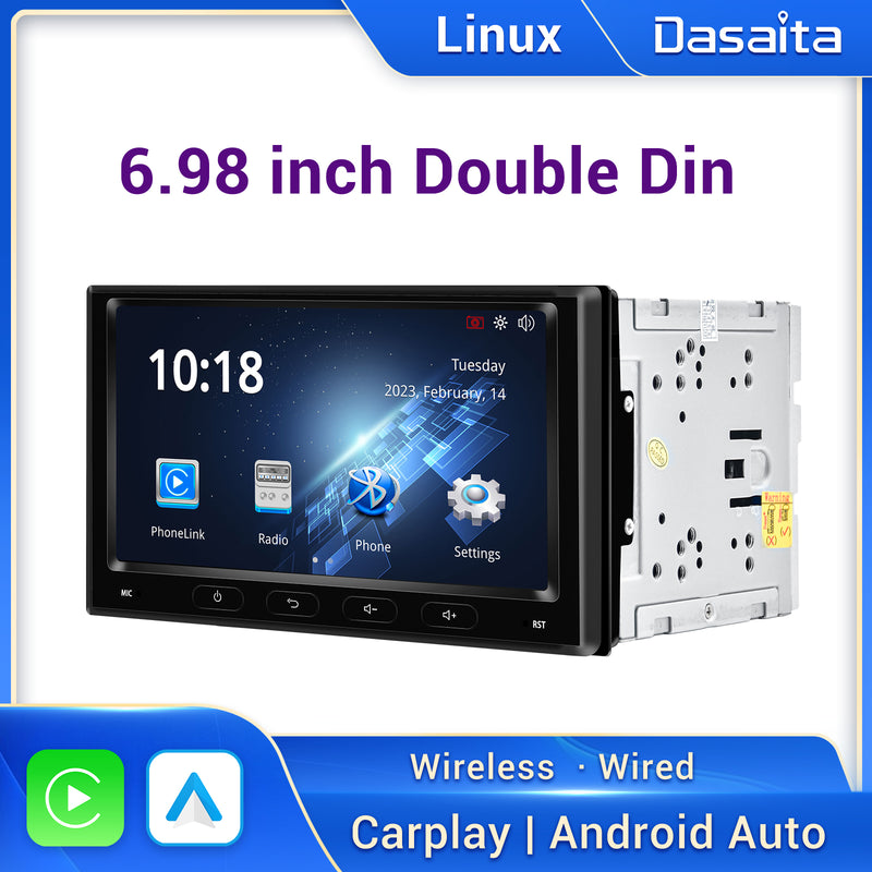 Dasaita Linux Universal 2 Din Car Stereo 6.98 Inch Wireless Wired Carplay Android Auto Head Unit 1280*720 AHD Mirror Link Car Radio