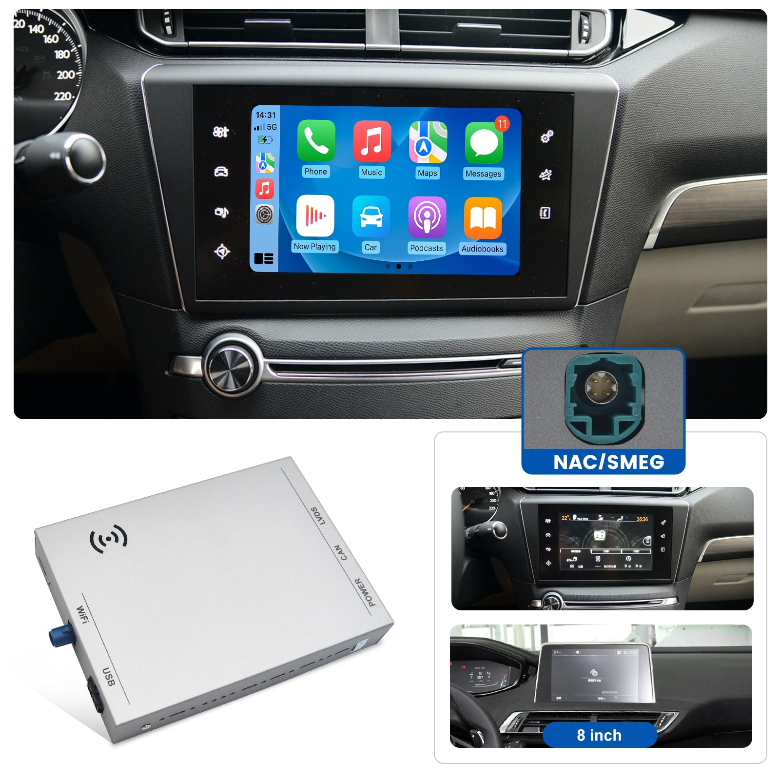 Dasaita CarPlay Android Auto Integration Kit for Peugeot 208 2008 Citroen C3 C4 C5 DS3 DS5 Berlingo SMEG/NAC Retrofit Interface