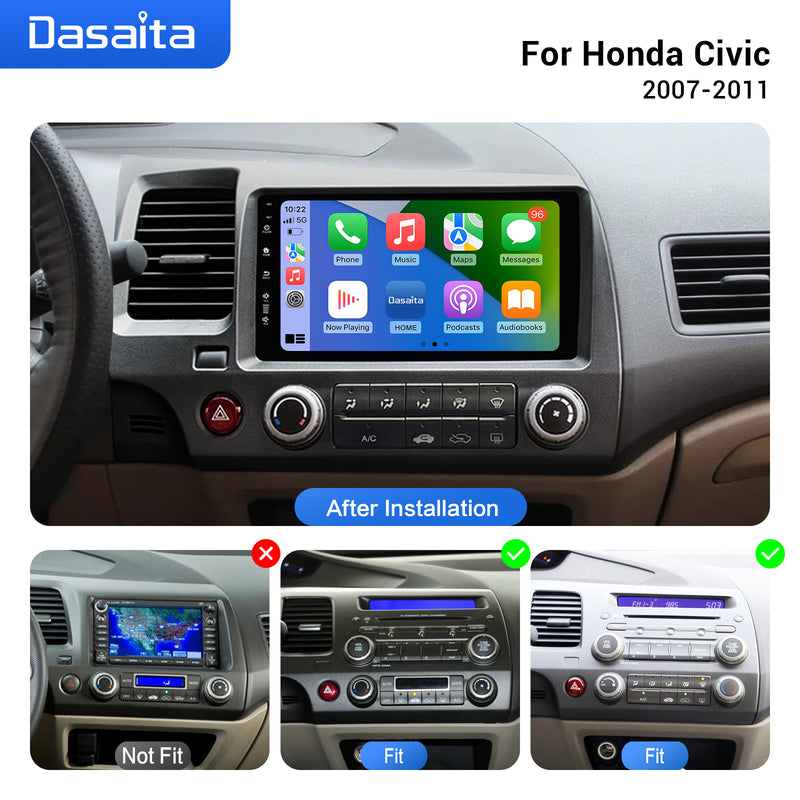 Dasaita Linux Honda Civic 2007 2008 2009 2010 2011 Car Stereo 9 Inch Wireless Wired Carplay Android Auto Head Unit 1024*600 AHD Mirror Link Car Radio