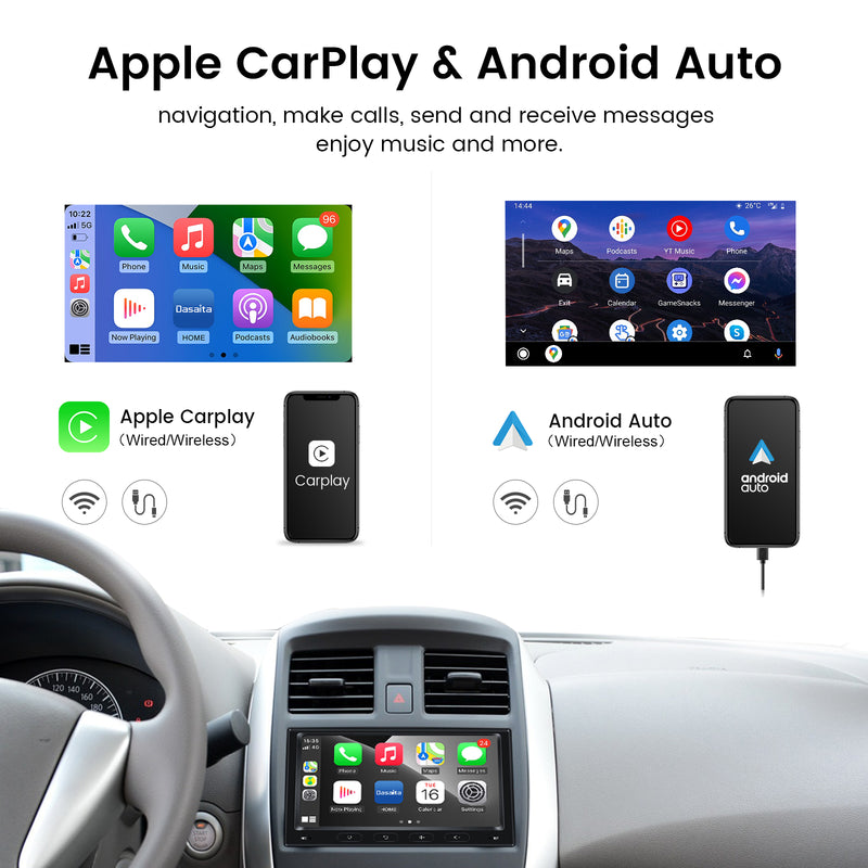 Dasaita Linux Universal 2 Din Car Stereo 6.98 Inch Wireless Wired Carplay Android Auto Head Unit 1280*720 AHD Mirror Link Car Radio
