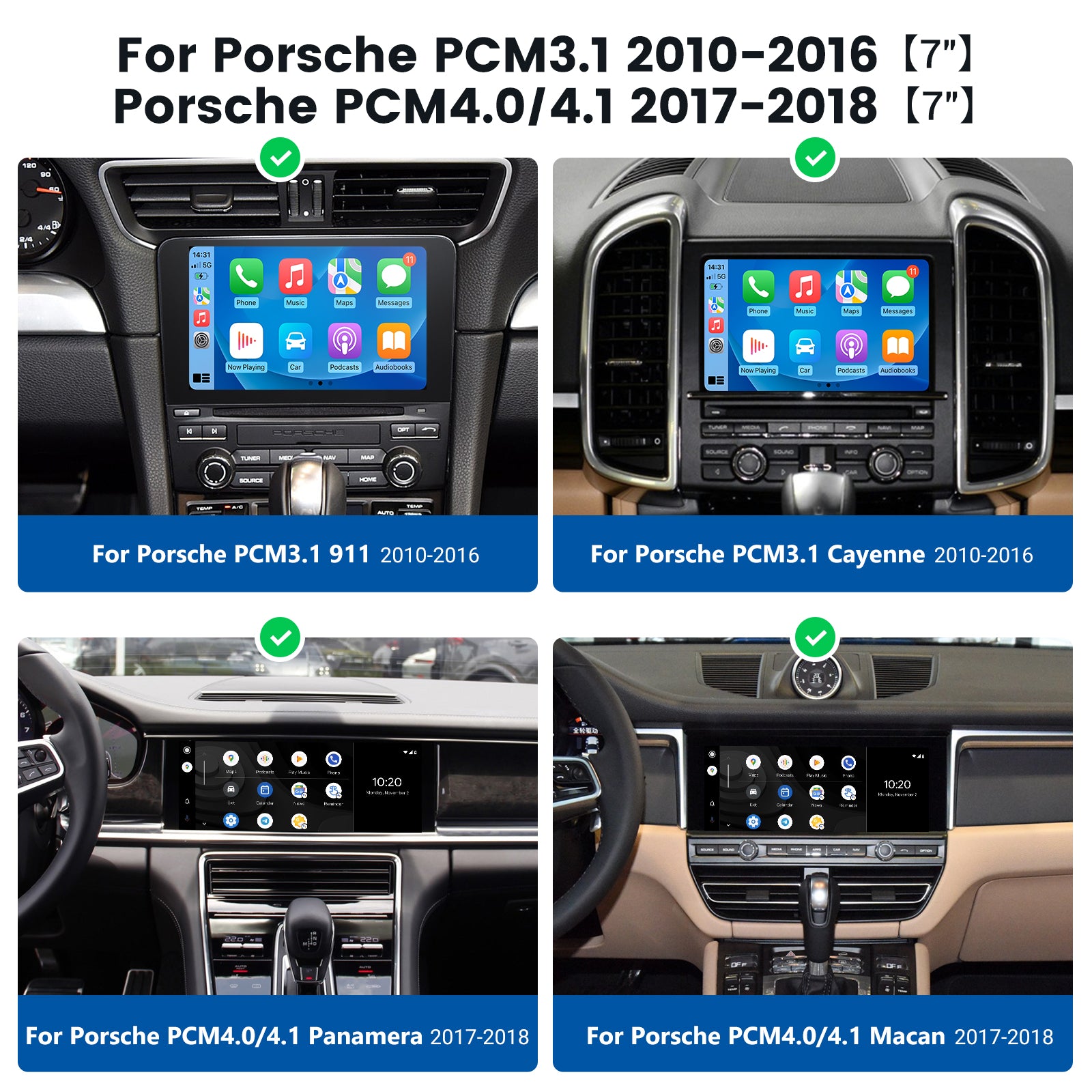 Dasaita Porsche 911 Boxster Cayman Panamera Cayenne Macan PCM 3.0/3.1/4.0 CarPlay & Android Auto Interface Kit Retrofit Integration( Wired & Wireless )