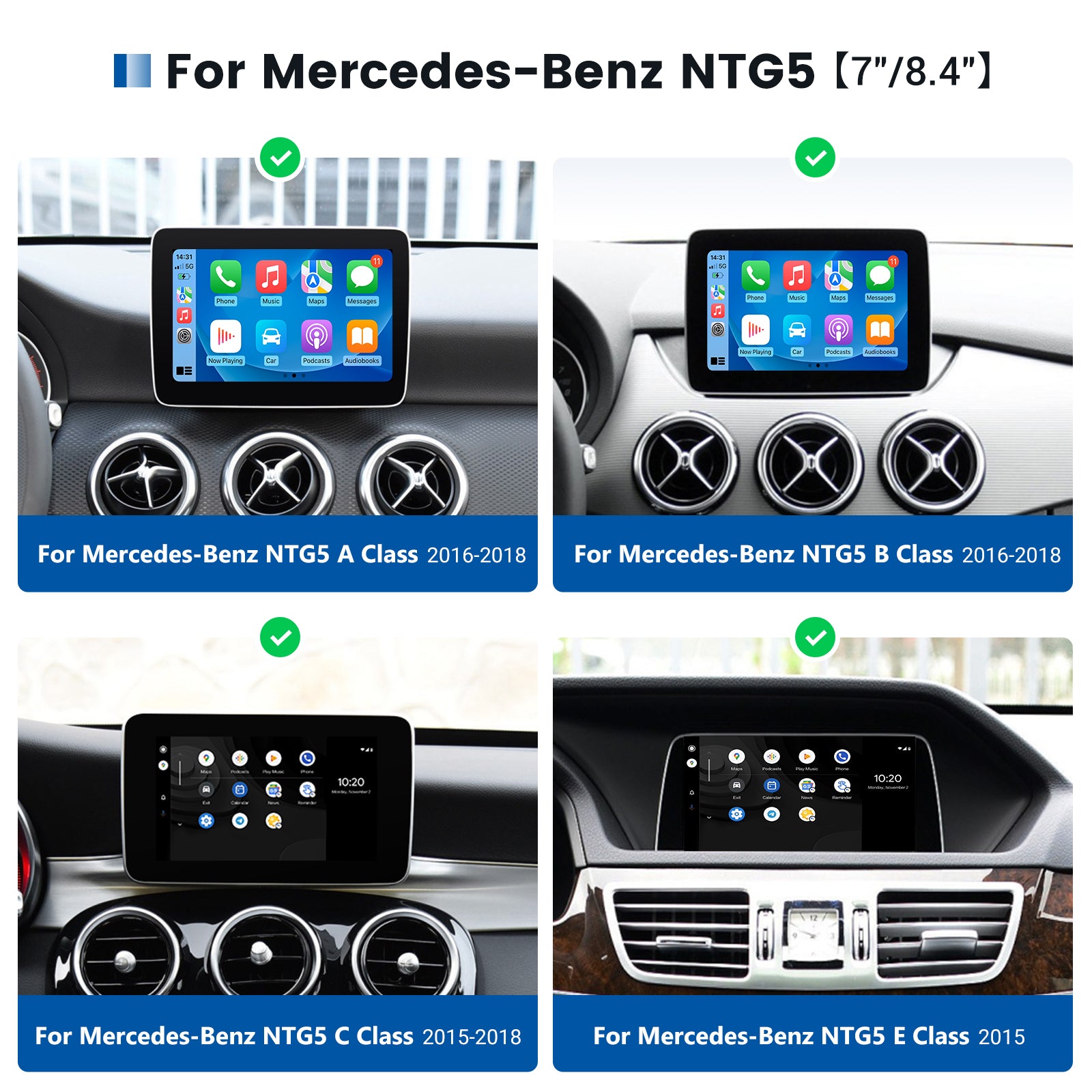 Dasaita Mercedes-Benz A-Class W176 B-Class W246 C-Class W204 E-Class W212 CLA C117 GLA X156 CLS W218 GLK X204 SLK R172 ML&GL W166 CarPlay & Android Auto Integration Kit Retrofit Interface ( Wired & Wireless )