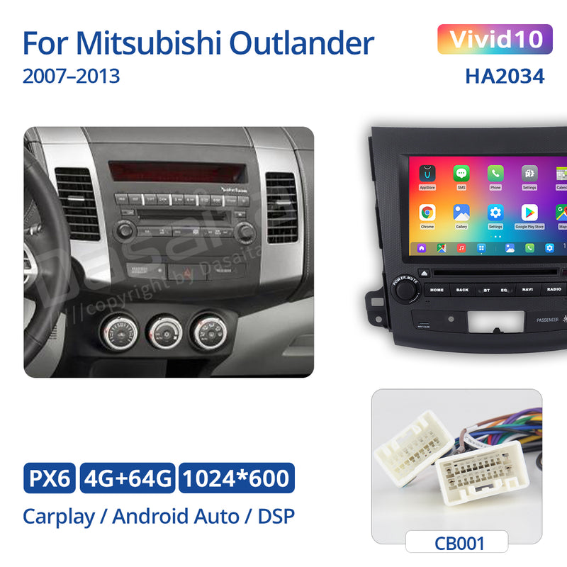 Dasaita Vivid11 For Mitsubishi Outlander 2007 2008 2009 2010 2011 2012 2013  Car Stereo Apple Carplay Android Auto Touch Screen 4G+64G DSP Radio