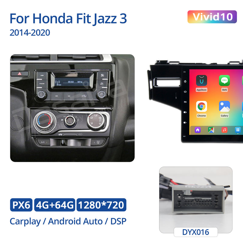 Dasaita Vivid11 Honda Fit Jazz 3 2014 2015 2016 2017 2018 2019 2020 Car Stereo 9 Inch Carplay Android Auto PX6 4G+64G Android11 1280*720 DSP AHD Radio