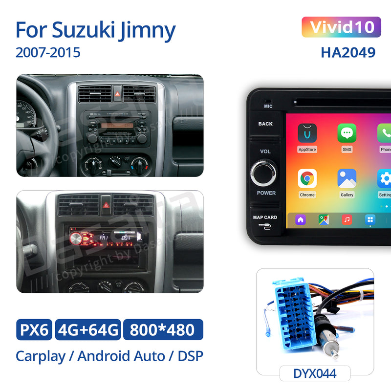 Dasaita Vivid11 Suzuki Jimny 2007 2008 2009 2010 2011 2012 2013 2014 2015 Car Stereo 6.2 Inch Carplay Android Auto PX6 4G+64G Android11 1280*720 DSP AHD Radio