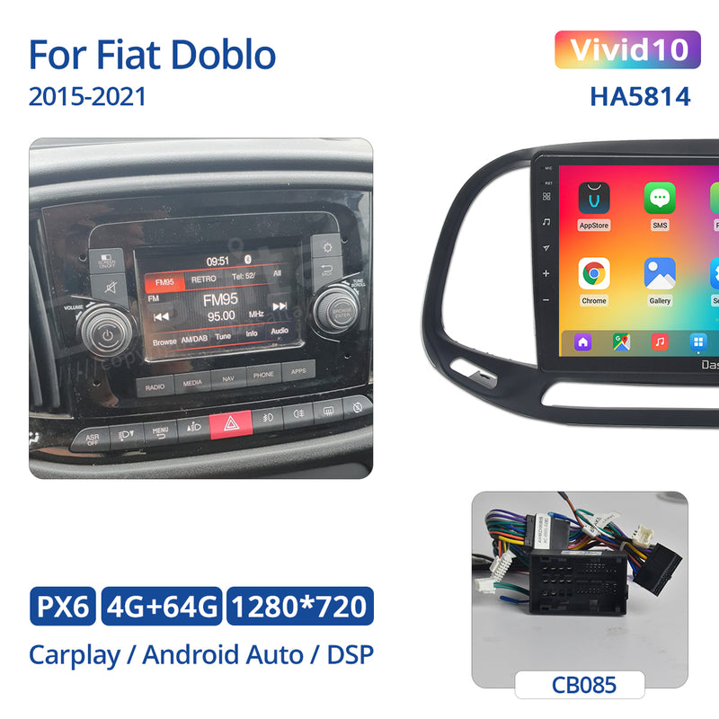 Dasaita Vivid11 Fiat Doblo 2015 2016 2017 2018 2019 2020 2021 Car Stereo 9 Inch Carplay Android Auto PX6 4G+64G Android11 1280*720 DSP AHD Radio