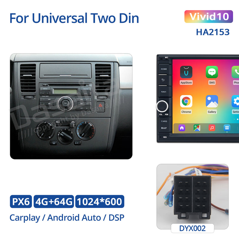 Dasaita Vivid11 Universal Double Din Car Stereo 7 Inch Carplay Android Auto PX6 4G+64G Android11 1024*600 DSP AHD Radio