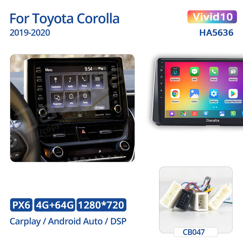 Dasaita Vivid11 Toyota Corolla 2019 2020 2021 Car Stereo 10.2 Inch Carplay Android Auto PX6 4G+64G Android11 1280*720 DSP AHD Radio