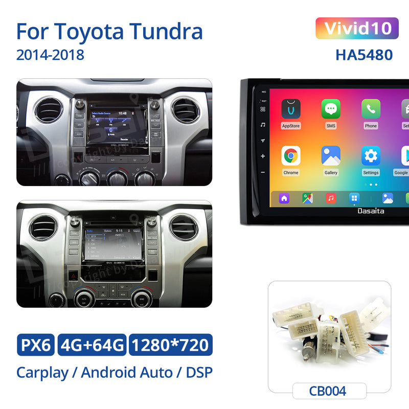Dasaita Vivid11 Toyota Tundra 2014 2015 2016 2017 2018 2019 Car Stereo 9 Inch Carplay Android Auto PX6 4G+64G Android11 1280*720 DSP AHD Radio
