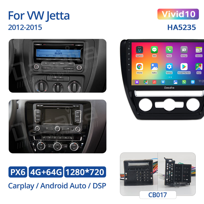 Dasaita Vivid11 VW Jetta 2016 2017 2018 Car Stereo 10.2 Inch Carplay Android Auto PX6 4G+64G Android11 1280*720 DSP AHD Radio