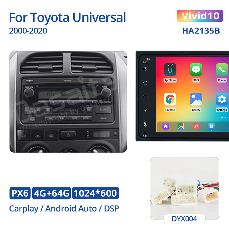 Dasaita Vivid11 Toyota Universal 2000-2020 Car Stereo 7 Inch Carplay Android Auto PX6 4G+64G Android11 1024*600 DSP AHD Radio