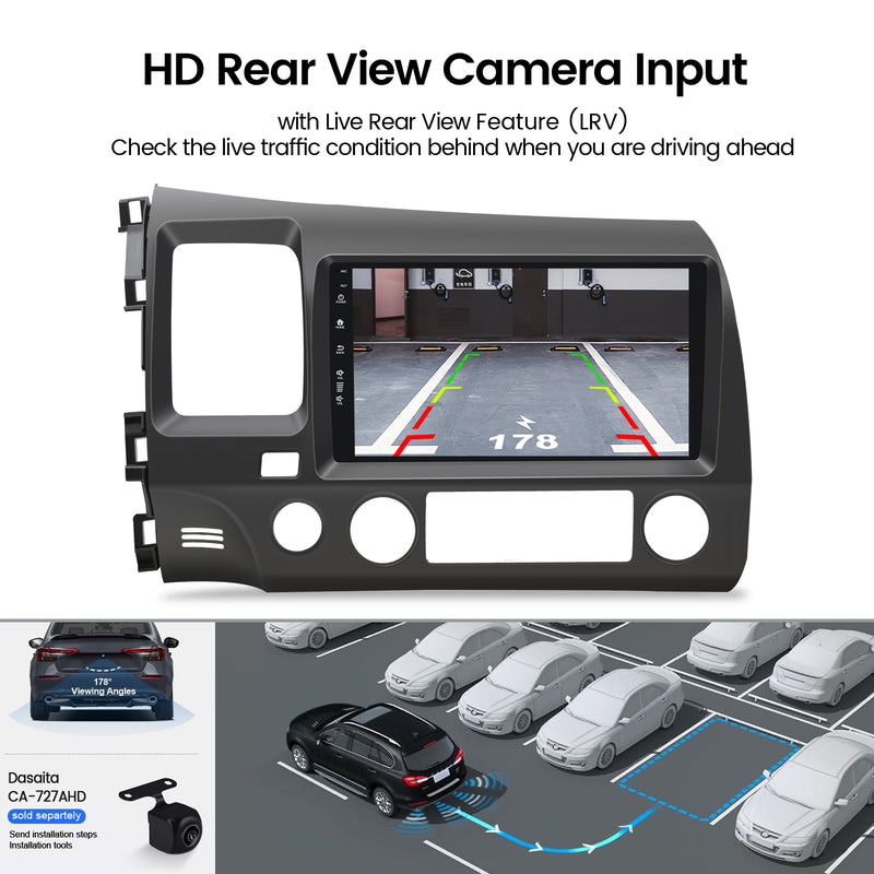 Dasaita Linux Honda Civic 2007 2008 2009 2010 2011 Car Stereo 9 Inch Wireless Wired Carplay Android Auto Head Unit 1024*600 AHD Mirror Link Car Radio