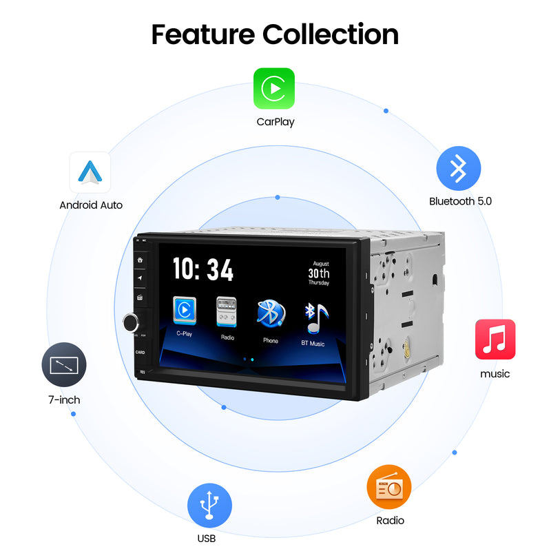 Dasaita Linux Universal 2 Din Car Stereo 7 Inch Wireless Wired Carplay Android Auto Head Unit 1024*600 AHD Mirror Link Car Radio